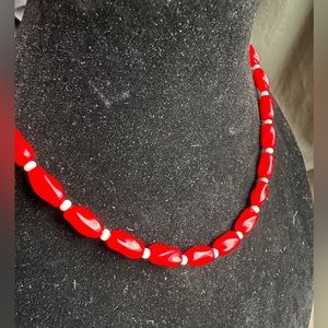 Glass Beaded Necklace RETRO Vibrant Red Vintage 1960’s
